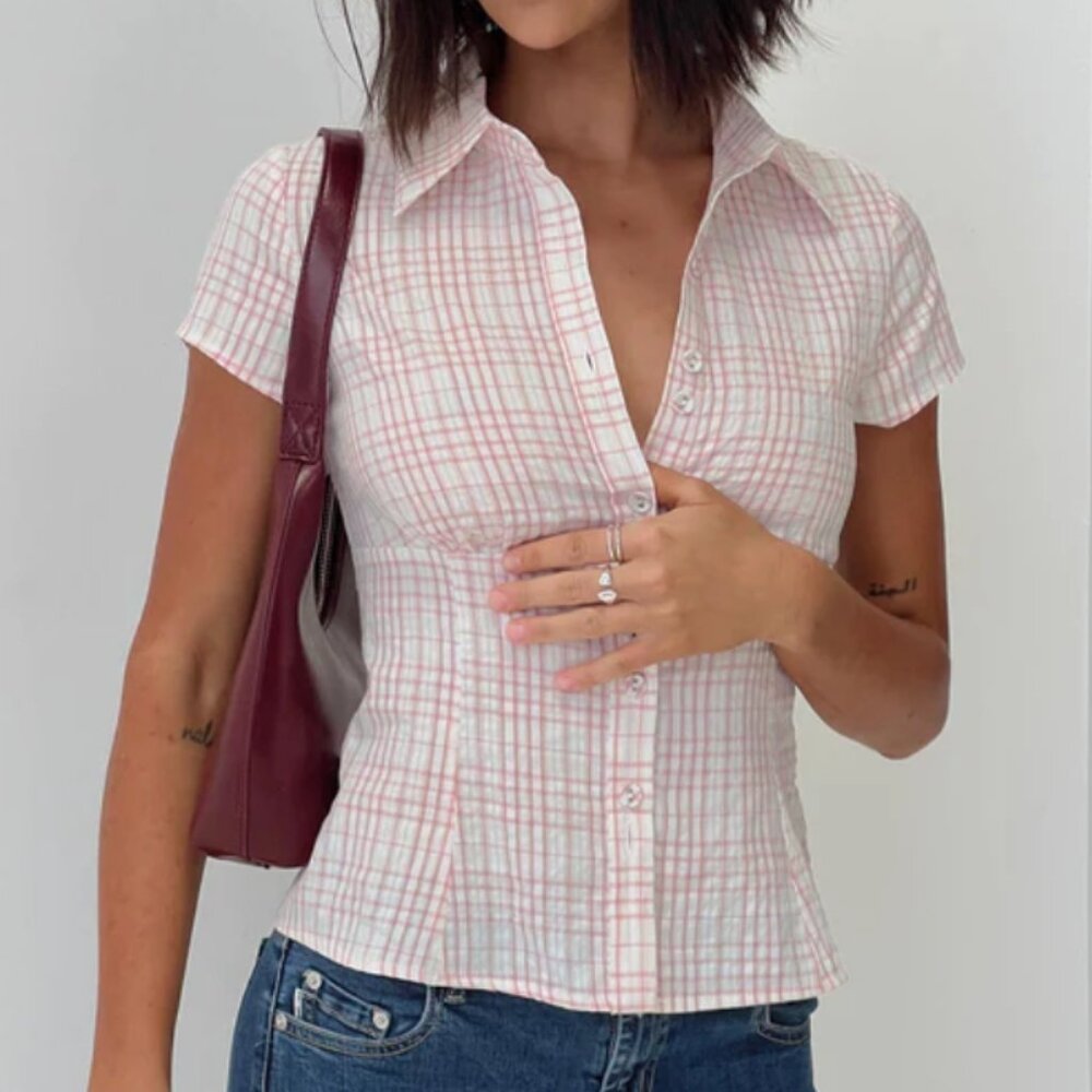 Princess Polly Pink Plaid Blouse